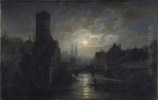 Nurnberg. Vollmondnacht Uber Den Brucken Der Pegnitz - view 1