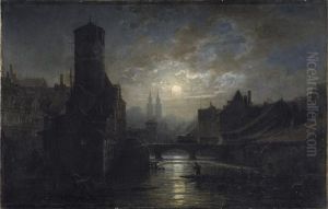 Nurnberg. Vollmondnacht Uber Den Brucken Der Pegnitz by Louis Mecklenburg