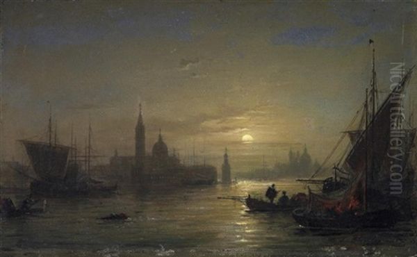 Venedig. Ideale Ansicht Der Lagunenstadt Im Mondschein - view 1