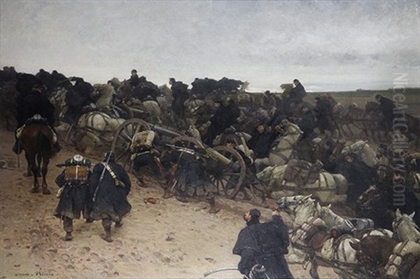 War Scene With Soldiers And Horses - view 1
