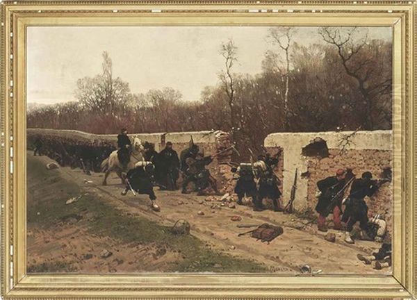 French Infantrymen At A Wall In Battle - view 1