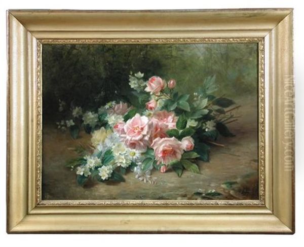 Still Life Of Pink Roses, Narcissi And Daisies - view 1