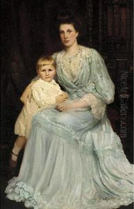 Portrait Of A Mother And Child In An Interior by William J. Medcalf