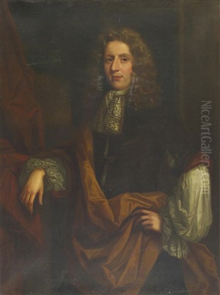 Portrait Of A Gentleman, Three-quarter Length Standing Wearing A White Lace Cravat And Cuffs And A Burnt Orange Sash - view 1