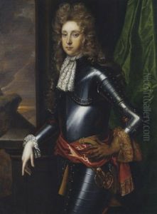 Portrait Of A Gentleman In Armour, With A Red Sash, By A Green Curtain On A Terrace