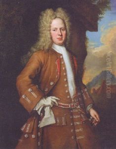 Portrait Of A Gentleman In A Brown Coat And Waistcoat, Holding A White Glove, In A Landscape