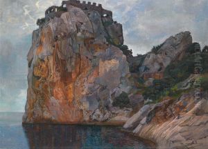 Burgruine Auf Felsen (die Hohenstaufenburg, Duino) by Karl Mediz