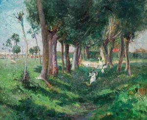 Baumlandschaft Mit Gansen by Karl Mediz