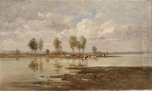 Dachauer Landschaft: Kuhe Am Flus
