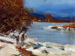 Riverbank With Blue Sky by Laszlo Mednyanszky