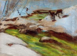 Snowy Landscape With Brook And Deers