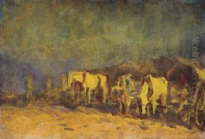 Resting Wagon Train by Laszlo Mednyanszky