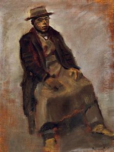Sitting Boy With Hat by Laszlo Mednyanszky