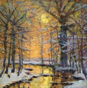 Sunset At Winter In The Forest by Laszlo Mednyanszky