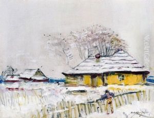 Snowy Landscape With Houses by Laszlo Mednyanszky