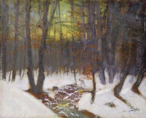 Snowy Forest In The Moonlight by Laszlo Mednyanszky
