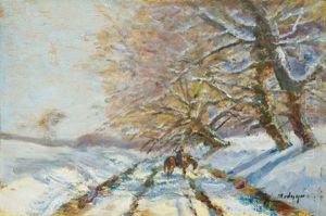 Winter Landscape With A Horseman by Laszlo Mednyanszky