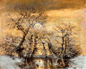 Frosty Trees Along Waterfront