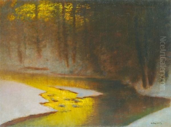 Snowy Landscape (forest With A Stream At Wintertime) - view 1