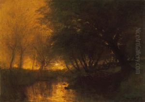 Folyopart Fenyekkel (riverside With Lights) by Laszlo Mednyanszky