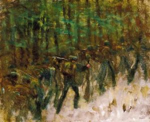 Katonak Teli Erdoben - Vonulo Katonak (soldiers In Winter Forest) by Laszlo Mednyanszky