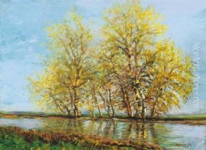 Koratavasz, Fak A Vizparton - Early Spring, Trees By The Water by Laszlo Mednyanszky