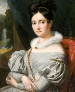 Portrait De Femme Sous Une Loggia Donnant Sur Un Parc by Rene Theodore Berthon
