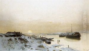 Napfelkelte Havas Folyoparton (sunrise By The Snowy Riverside) by Laszlo Mednyanszky