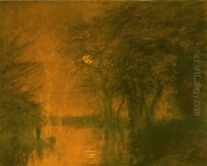 Lidercfenyek Teliholdnal (nightfire At Full Moon) by Laszlo Mednyanszky