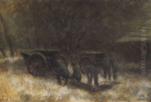 Tuzerek Havas Tajban (gunners In Snowy Landscape) by Laszlo Mednyanszky
