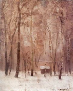 Erdei Haziko Teli Tajban (cottage In Winter Landscape) by Laszlo Mednyanszky