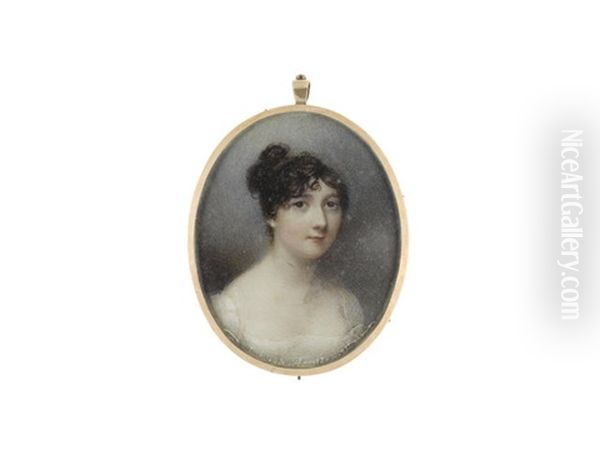 A Lady, Wearing White Dress, Her Brown Hair Curled And Upswept - view 1