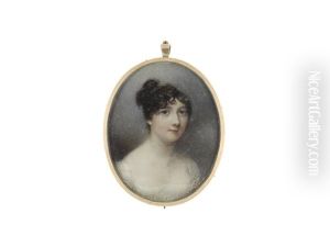 A Lady, Wearing White Dress, Her Brown Hair Curled And Upswept