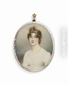 Frances Crosbie, Nee Wesley, In White Dress, Multi-strand Pearl Necklace, Upswept Curling Hair by Anne Mee