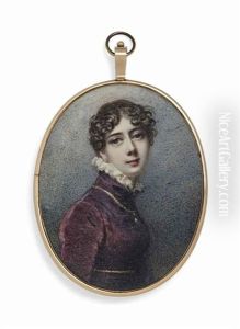 Lady Charlotte Townshend (1776-1856), In Aubergine High-collared Dress With White Ruffled Collar, Wearing A Gold Necklance With Pendant Around Her Neck