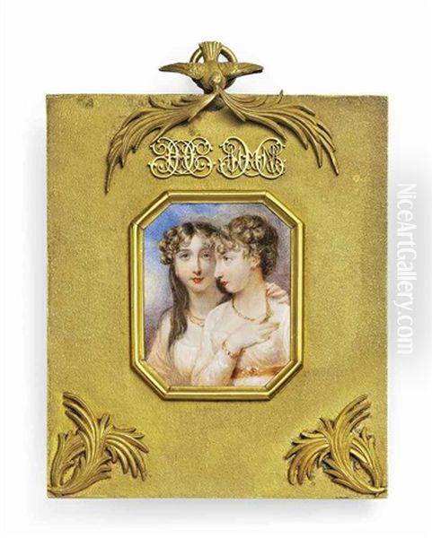 Two Sisters, Both In White Dresses And Gold Jewellery, One With Her Hand On The Other's Shoulder, Whose Right Hand Rests On Her Chest - view 1