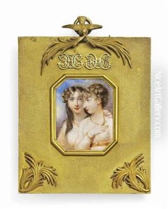 Two Sisters, Both In White Dresses And Gold Jewellery, One With Her Hand On The Other's Shoulder, Whose Right Hand Rests On Her Chest by Anne Mee