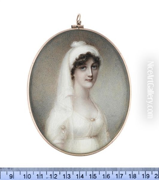 Lady Frances Chetwynd-talbot (nee Lambart), Wearing White Dress With Pearl Brooches At Her Sleeve And Corsage, A White Turban In Her Dark Upswept And... - view 1
