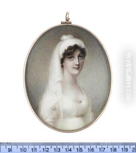 Lady Frances Chetwynd-talbot (nee Lambart), Wearing White Dress With Pearl Brooches At Her Sleeve And Corsage, A White Turban In Her Dark Upswept And... by Anne Mee