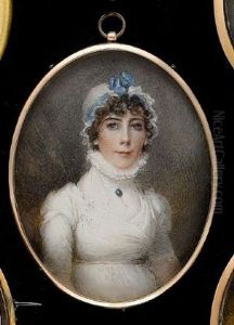 A Lady, Wearing White Dress With Pie-crust Collar, A Brooch Set With A Blue Stone Pinned At Her Throat