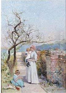 The Happy Mother, Signed Indistinctly, Oil On Canvas, 65 X 46 Cm.; 25 1/2 X 18 In by Alfred Henri Berthoud