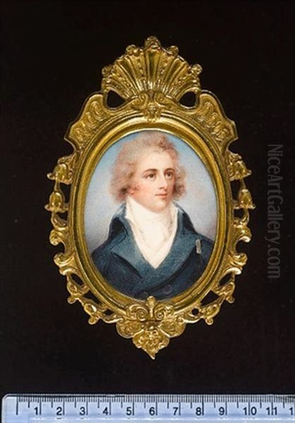 A Gentleman Wearing Blue Coat, White Waistcoat And Cravat, His Hair Powdered - view 1