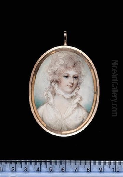A Lady Wearing White Dress With Frilled Upstanding Collar, Ruff And Cap In Her Powdered Hair - view 1