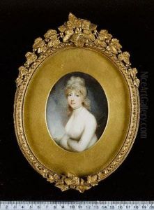 A Lady, Wearing White Dress And Black Ribbon Choker, Her Hair Curled And Powdered, She Leans Against A Rock, A Ship Sailing In The Distance