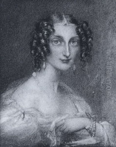 The Hon. Elizabeth Susan Law Wearing White Dress, Drop-pearl Earrings, Pearl Bracelet And Jewelled Bandeau In Her Ringletted Hair - view 1
