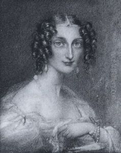 The Hon. Elizabeth Susan Law Wearing White Dress, Drop-pearl Earrings, Pearl Bracelet And Jewelled Bandeau In Her Ringletted Hair