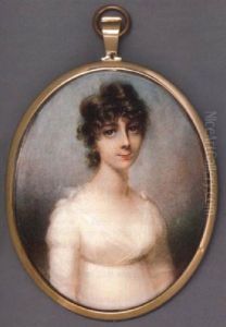 A Young Lady In White Dress Tied In Bows At Shoulders, Curling Short Brown Hair