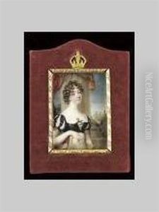 A Princess (princess Charlotte Augusta?) Wearing Black And White Dress With Laced Bodice And Slashed Sleeves, Gold Armbands Set With Cornelians, A Pale Yellow Glove On Her Left Hand by Anne Mee
