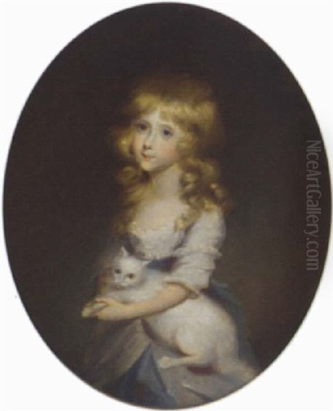 Portrait Of Jemima Carbery In A White Dress, Holding A Cat - view 1