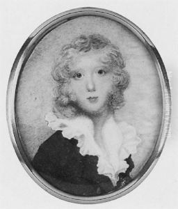 Portrait Of A Boy Called J. Goodwin, In Blue Skeleton Suit With Gold Buttons And White, Wide Frilled Collar by Anne Mee